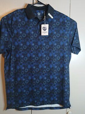 Graham Luxe Performance Men's Large Blue Golf Polo Shirt (0821E23)